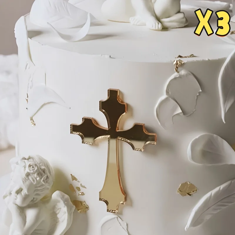 3 قطع من قطع علوية الكيك لعيد الميلاد السعيد والمناولة المقدسة - ديكور متقاطع وحروف PMMA لعيد الميلاد وعيد الميلاد والاحتفالات الدينية (E) #5