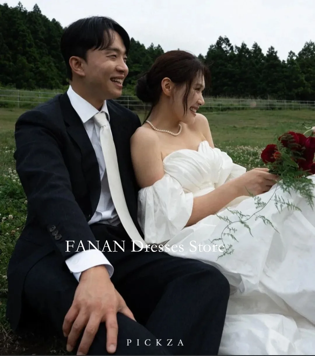 FANAN-vestidos de novia blancos elegantes, corsé de tafetán, hecho a medida, con cordones, talla grande