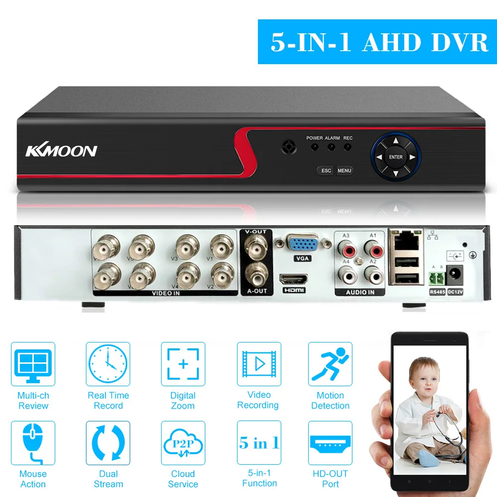 8CH 1080P Full High Definition Hybrid AHD/Analog/TVI/CVI/ DVR CCTV Digital Video Recorder DVR P2P Camera Home office Security