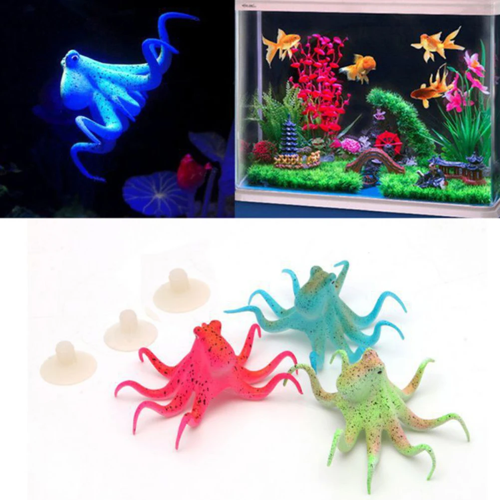 

Red Simulation Octopus Aquarium Decor Silicone Fish Tank Decoration Night Fluorescent Waterproof Safe Non Toxic For Pets