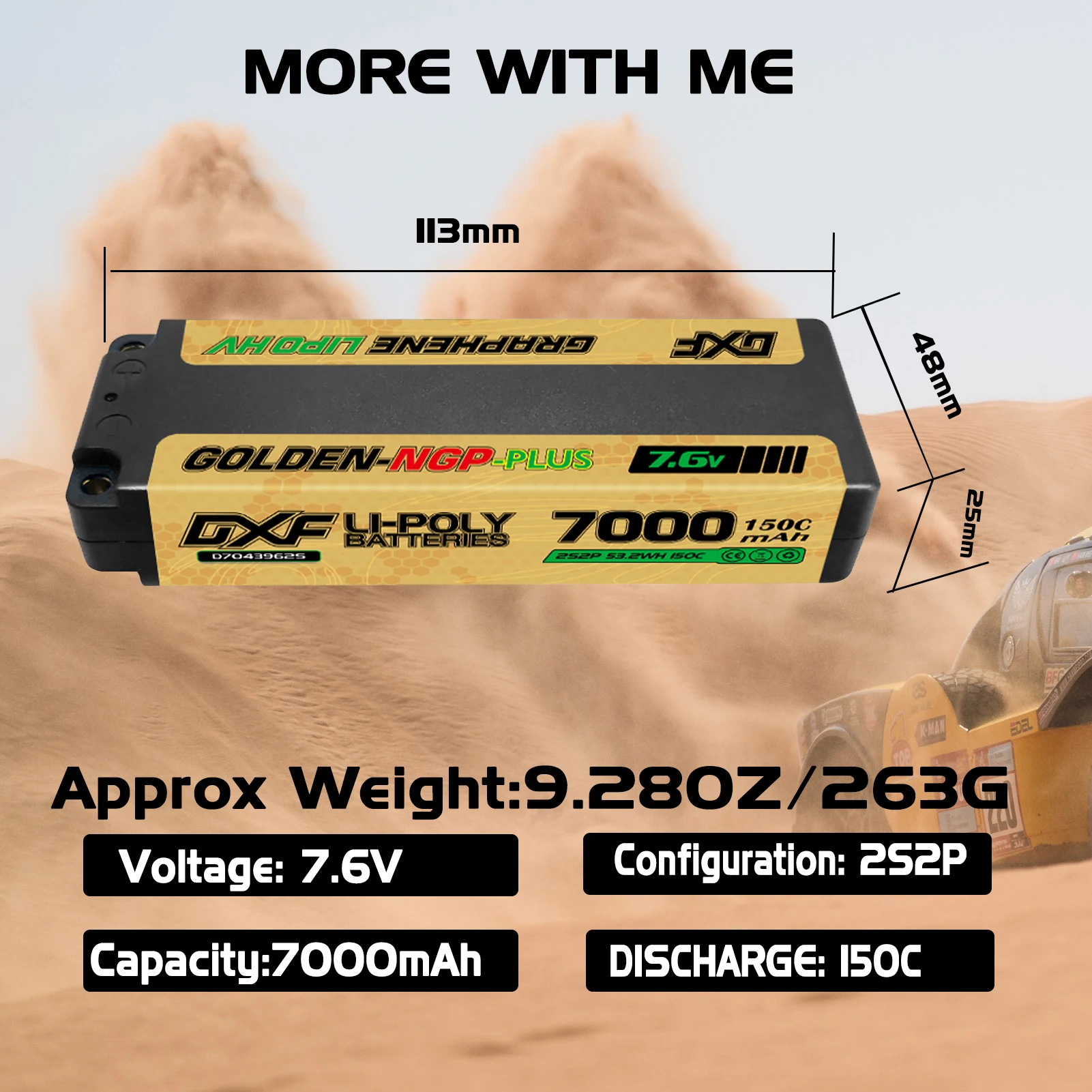 DXF 2S Lipo Akku 7,6V 150C 7000mAh Middle NGP mit 5MM Stecker Hardcase Akku für RC Auto Boot LKW Flugzeug UAV RACING – Detail 6