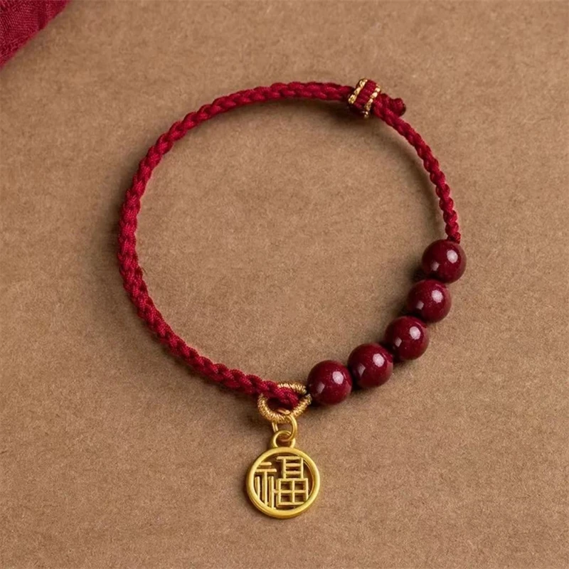 Handgefertigte geflochtene Imitation Zinnober Unendlichkeitssymbol-Armbänder für Damen und Herren, schlichtes rotes Seil, Pfirsichblüten-Transfer-Perlenarmband – Detail 14