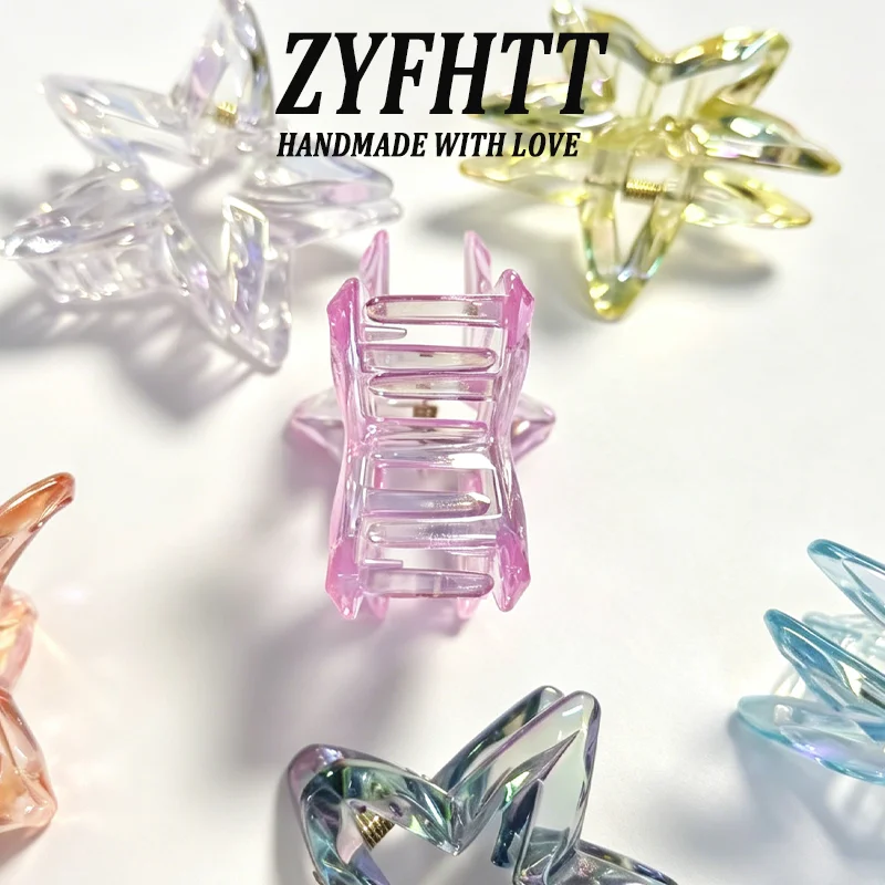 1/6 Stück ZYFHTT Transparente Fünfzackige Stern-Haarspange für Frauen Persönliche Y2K Haifischklammer Modische Mädchen-Haaraccessoires – Detail 5
