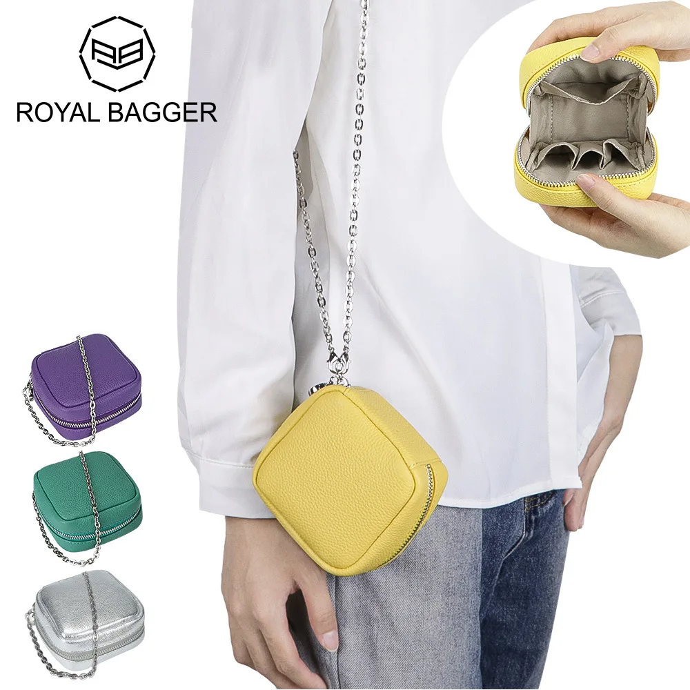 Royal Bagger Genuine Leather Portable Cosmetic Bags, Fashionable Small Storage Purse, Mini Chain Crossbody Bag for Women 1873