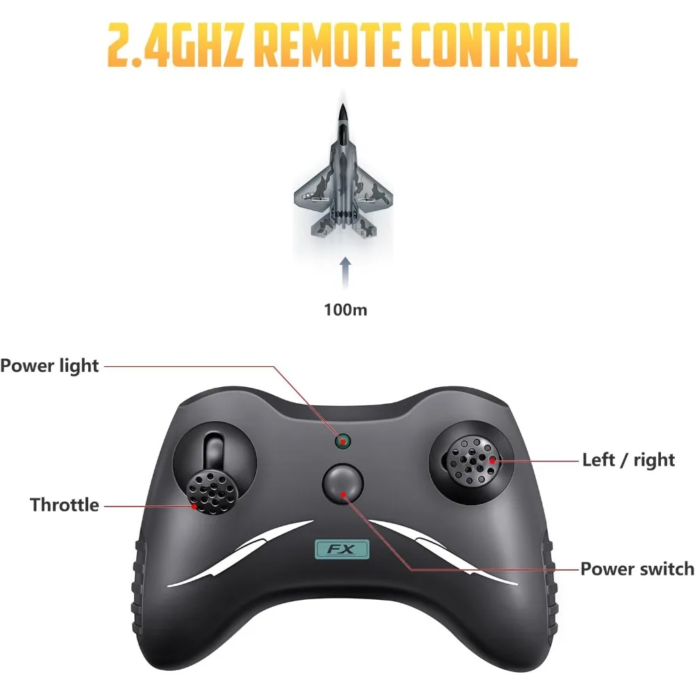 Hawk's Work Avión RC de 2 canales: modelo F-22 listo para volar con control remoto de 2,4 GHz, adecuado para niños y principiantes