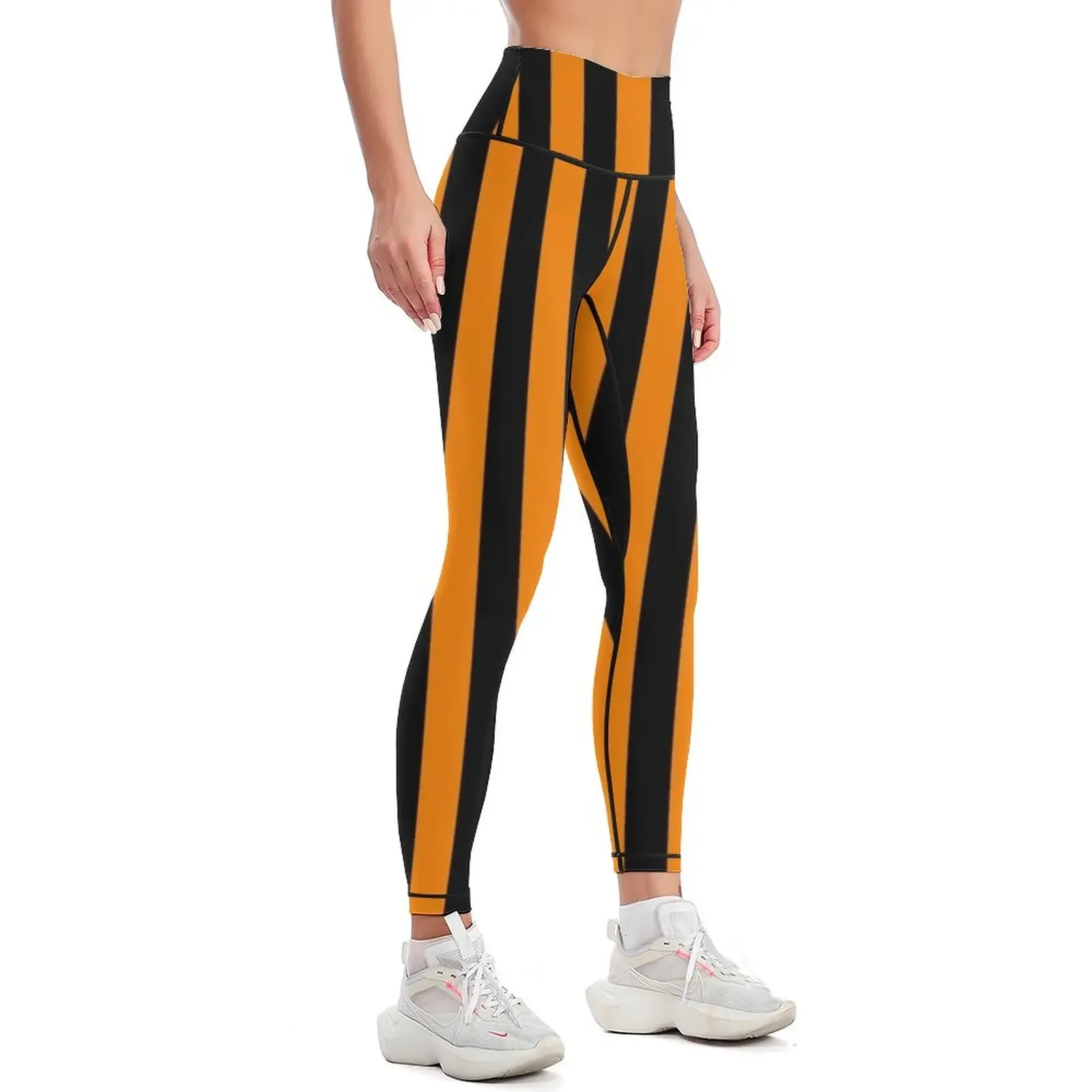 Neon Orange and Black Vertical Stripes Leggings leggins push up woman gym pants workout clothes for Womens Leggings