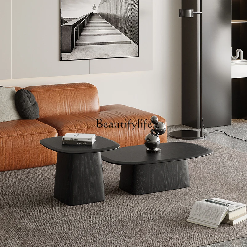 

Small apartment solid wood wind edge few black wabi living room silent tea table simple log