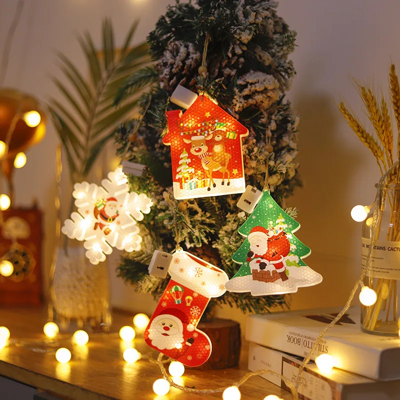 Christmas Decoration Pendant Lights Xmas Tree Hanging Pendants Snow Santa Snowman Ornament LED Light Year String Light