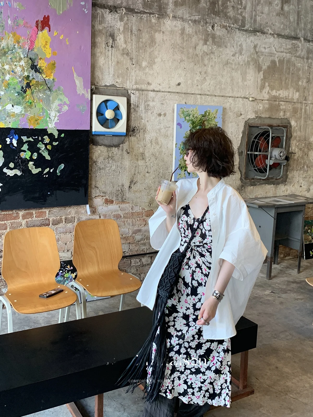 

Molin mat Stand Collar Slouchy Sve Design Silhouette Summer New ort Sve White irt Jaet Korean Sle Loose Fit