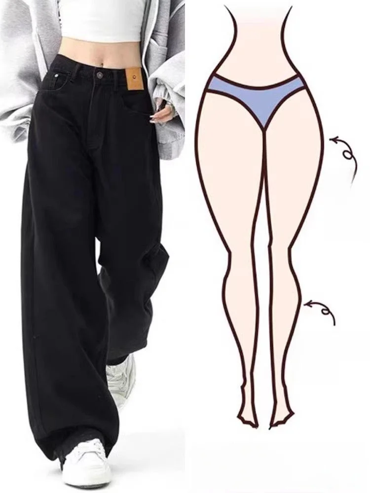 

Retro American Bla Straight Leg Jeans Women's Early Autumn plus Size Hiding Hip Pear ape Wide Leg Pants High Waist