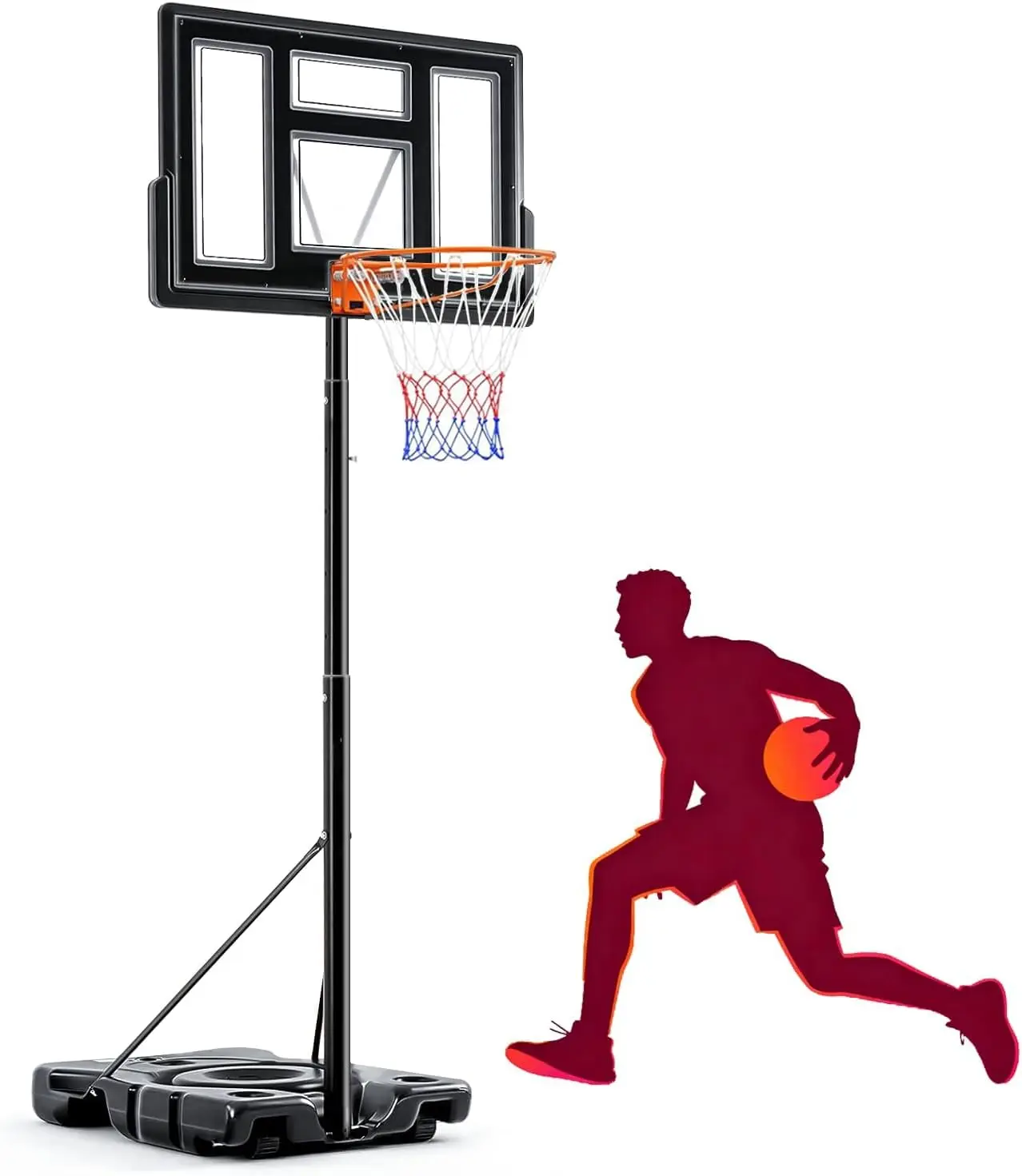 

Adjustable Portable Basketball Hoop, 6.1-10ft Height, Shatterproof Backboard, Fillable Base for Backyard/Driveway