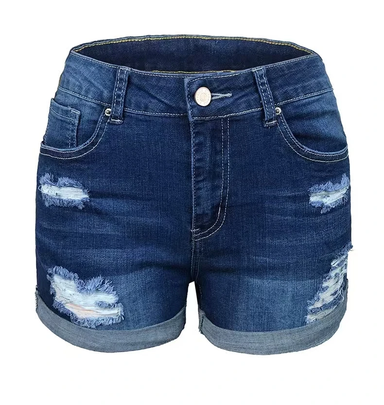 ﻿Summer Street Ripped Women's Shorts Retro Cuffed Slim Stretch Jeans Fashion Hair Straight Leg Pants