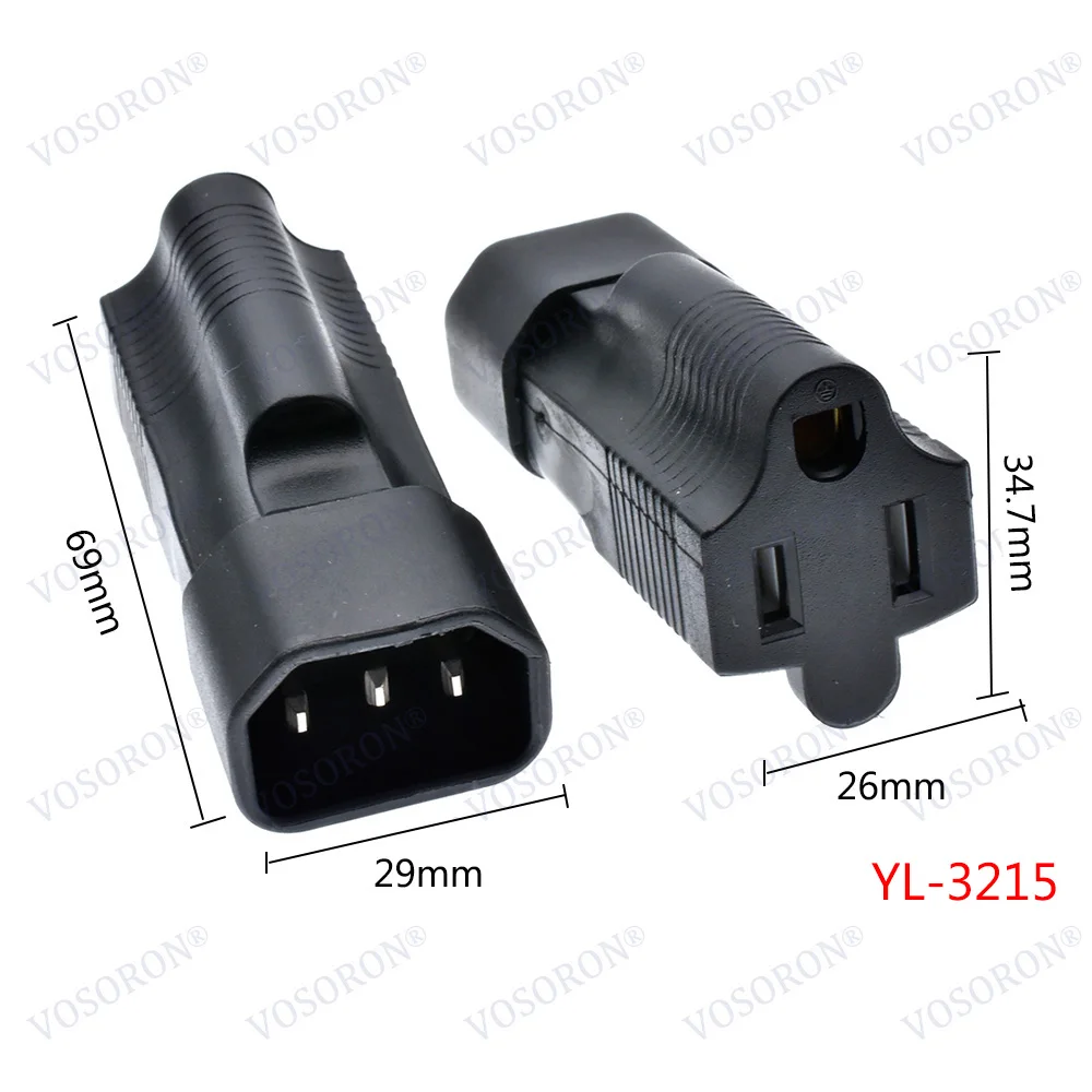 IEC 320 C14 to Nema 5-15R AC adapter,IEC 3Pin Male to US Female Computer room server power conversion adapter AC PLUGUE