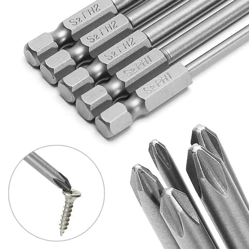 MOLC 5 Pcs 1/4'' 150mm Long for Cross for Head PH1 PH2 Electric Screwdriv