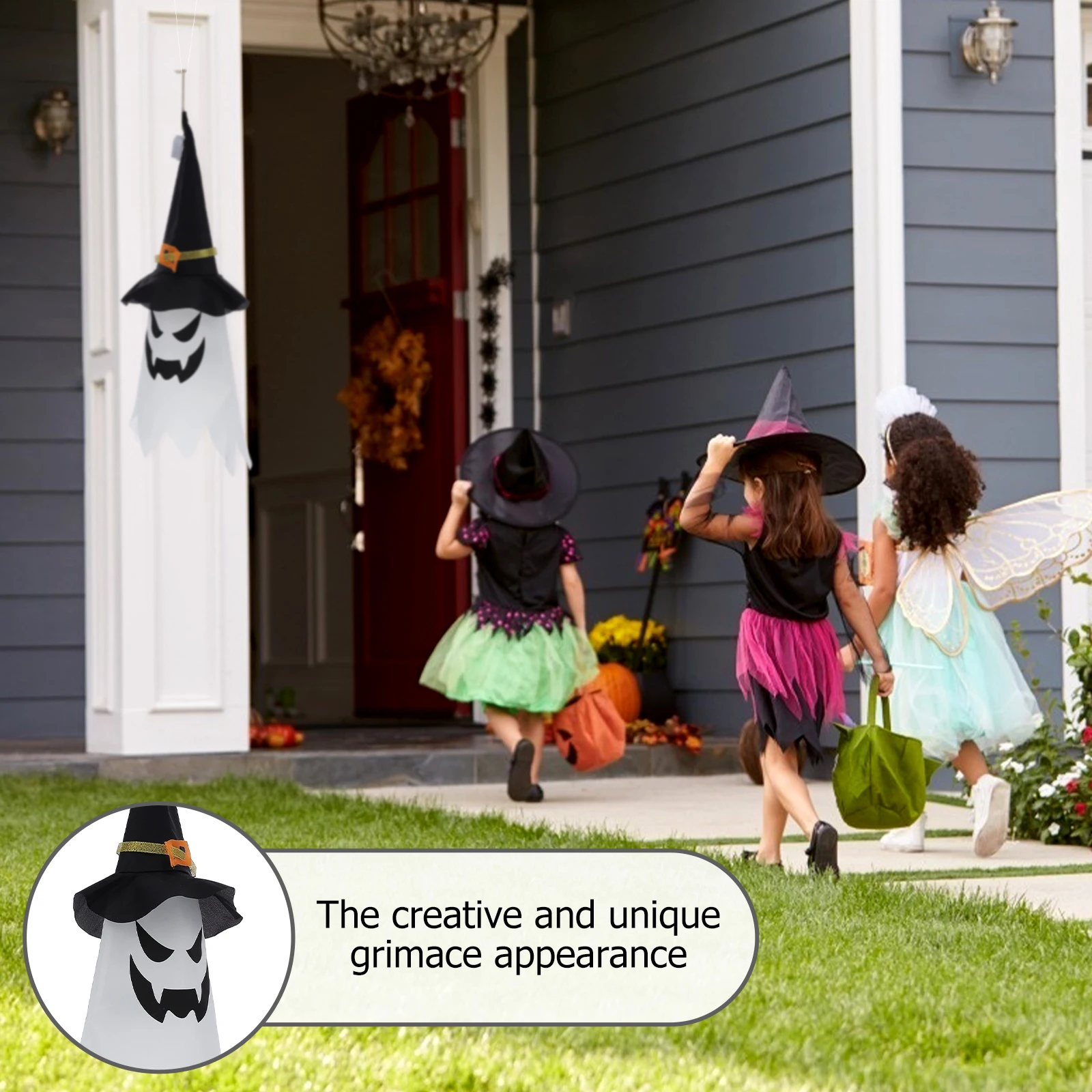 

2pcs Halloween Hanging Ghost Lights Wizard Hat Grimace Led Decoration Party Atmosphere Lamp Festival Ornament Room Decor