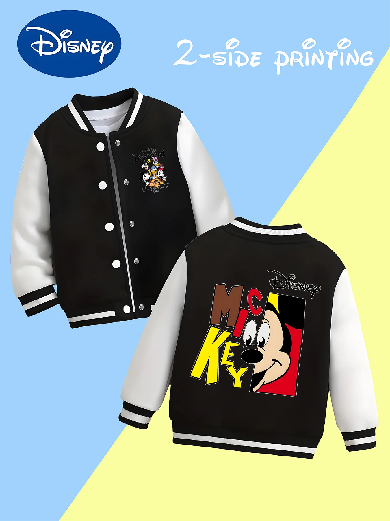 

MINISO Disney co-branded Mickey Mouse lettered children's baseball jacket boy jacket - Mickey element trendy soft fabric