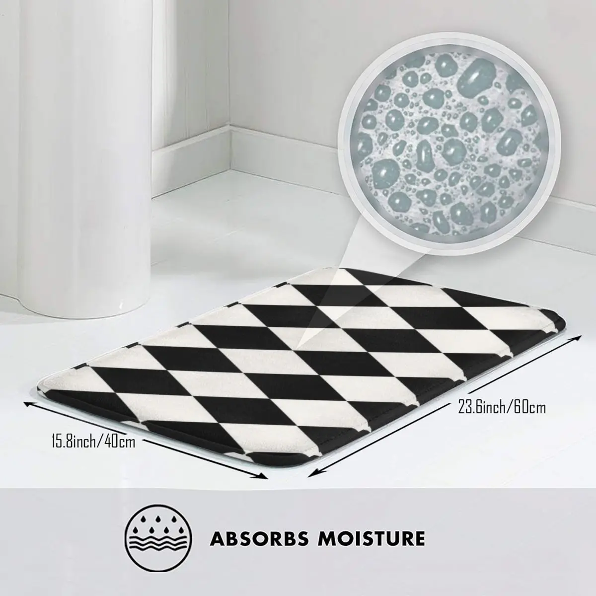 Black And White Diamond Grid Bath Mat Retro Bathroom Rug for Shower Home Entrance Soft Absorbent Floor Mat Anti Slip Toilet Mat