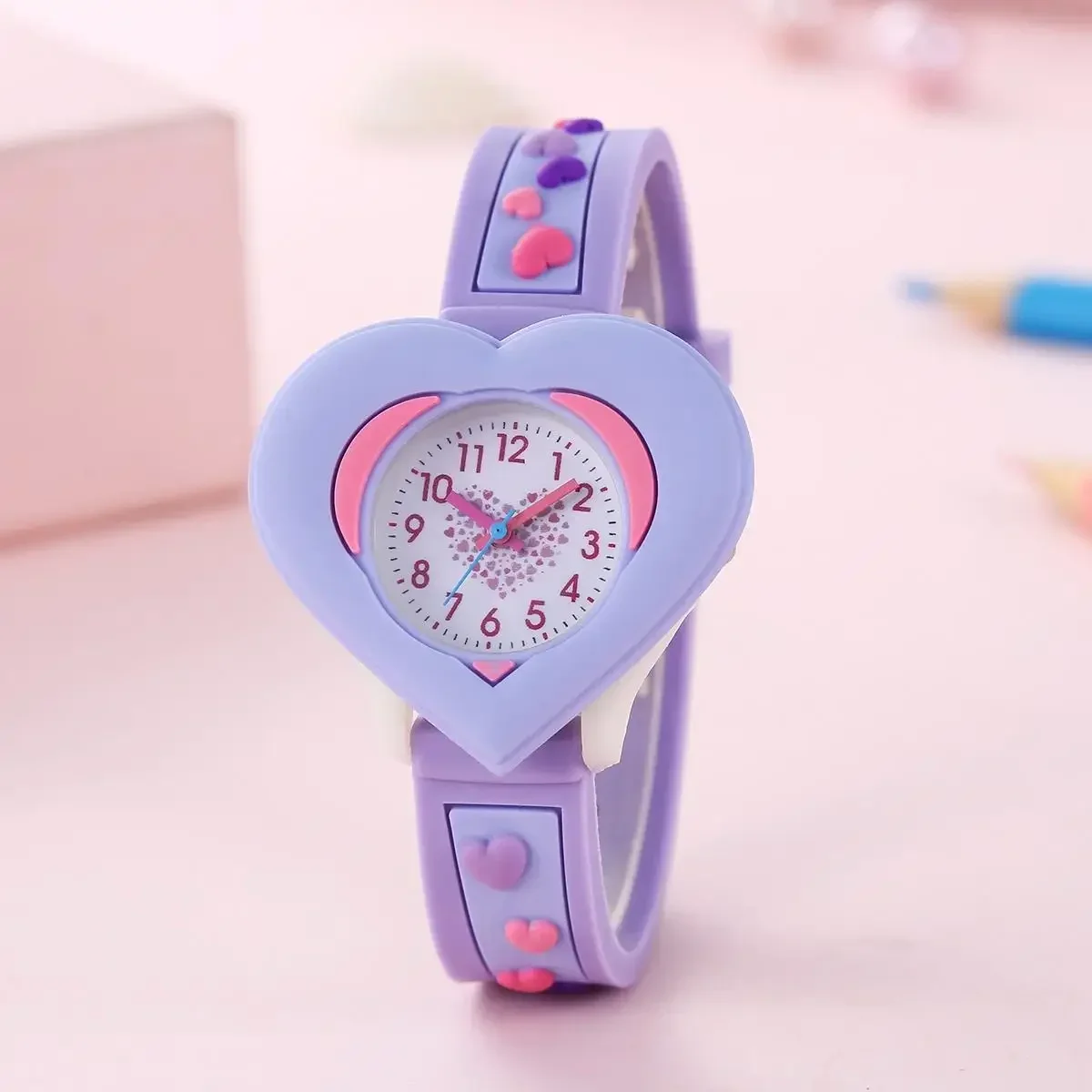 2024 New Fashion Heart shaped Children's Love 3D Cartoon Watch Children's Learning Watch