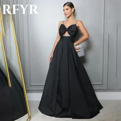 RFYR Black Stain Prom Dress Spaghetti Strap Party Dresses A Line Celebrity Gowns Sequins Bow Wedding Party Dress вечерние платья