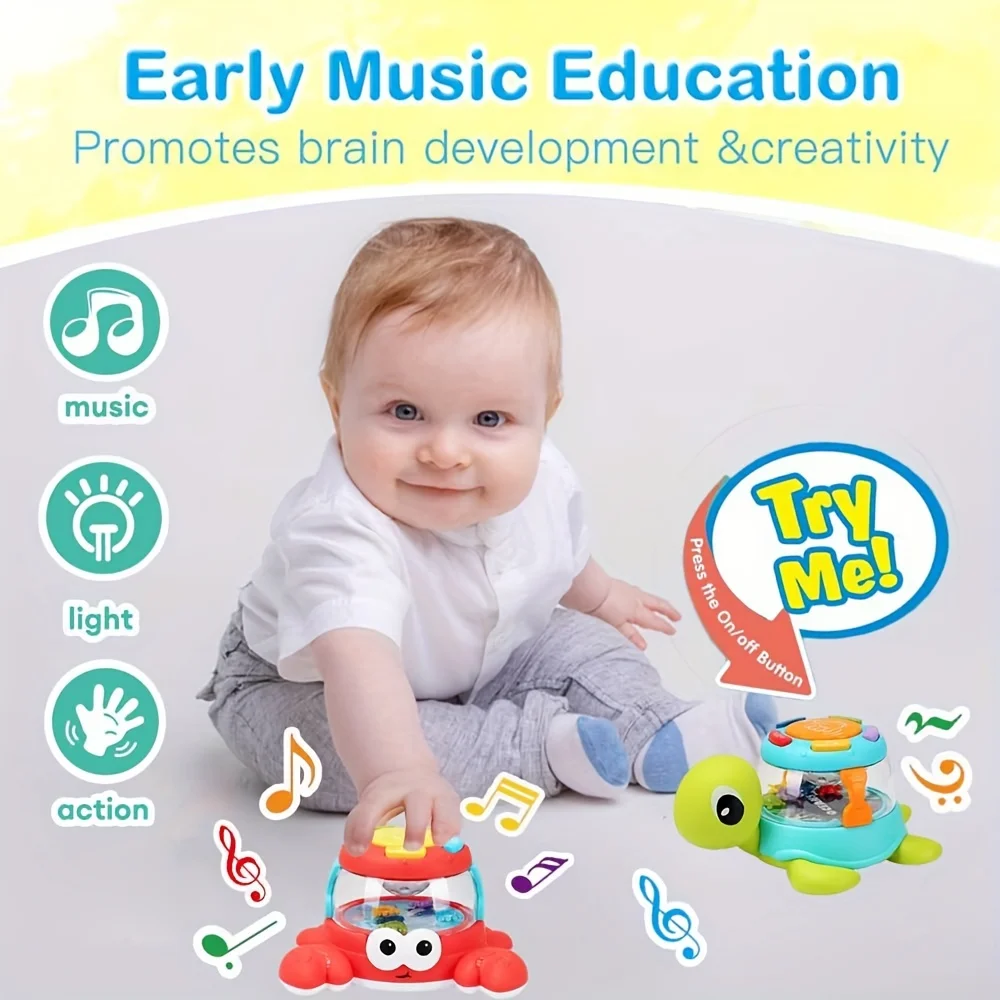 Giocattolo musicale per bambini con tartaruga e granchio, tamburo musicale per l'apprendimento precoce, migliora le abilità motorie fini, interazione genitore-figlio, regalo di compleanno