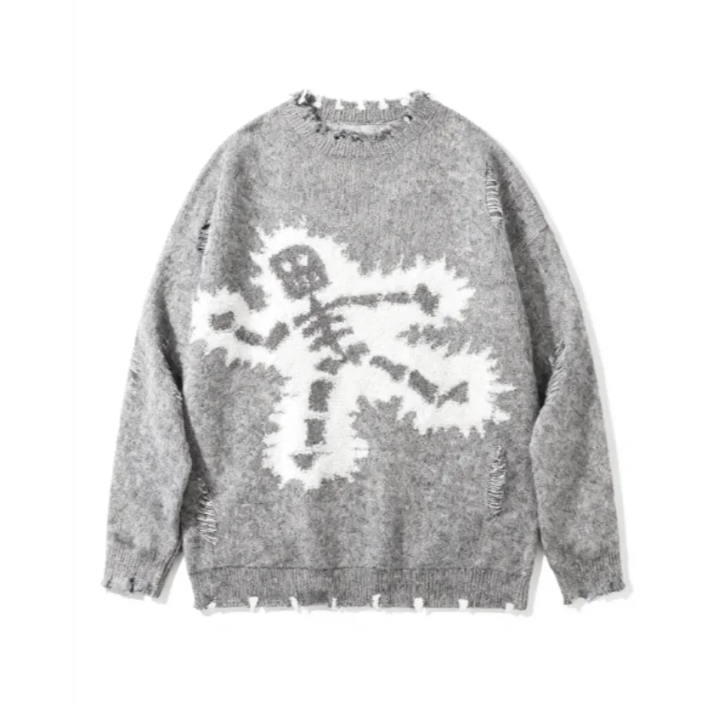 Maglione lavorato a maglia jacquard alla moda con scosse elettriche per piccole persone Maglione unisex allentato di lusso da strada personalizzato