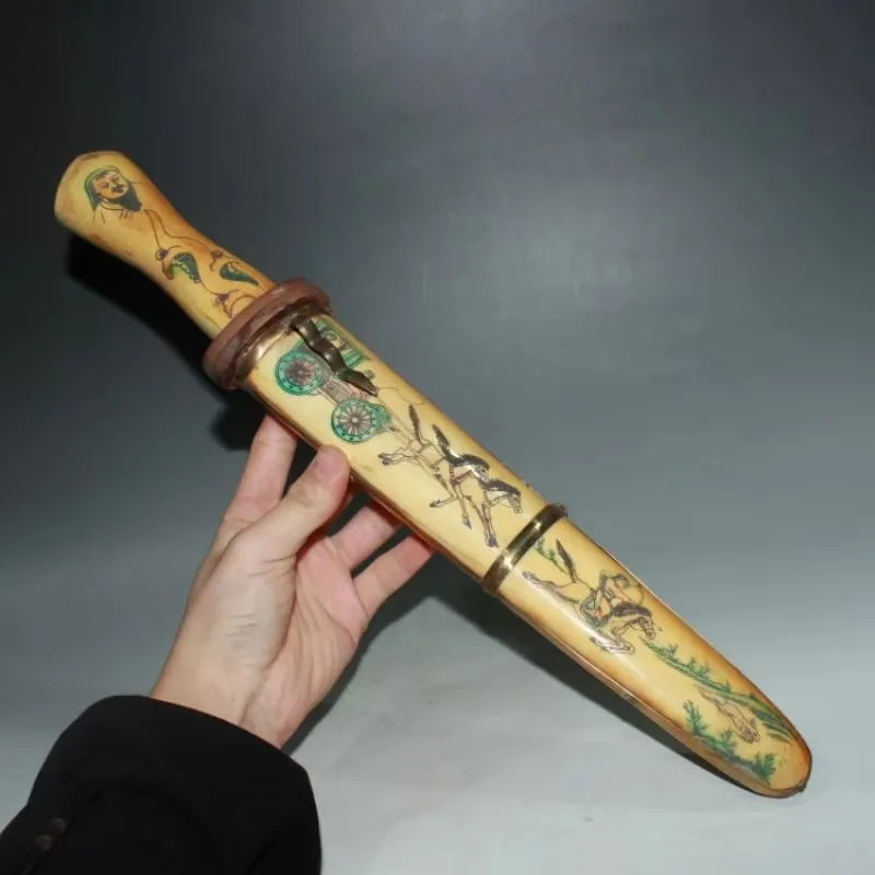 Antiguo varios, cuchillo de hueso de vaca viejo, espada de hueso de buey, colección de decoración, figura de guijis Khan, hueso de vaca