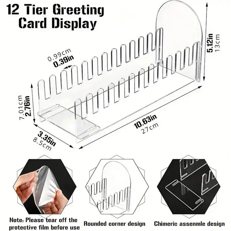 Greeting Card Display 12 Tier Acrylic Card Rack Display Stand Clear Greeting Card Organizer Postcard Holder Portable Bookmark &