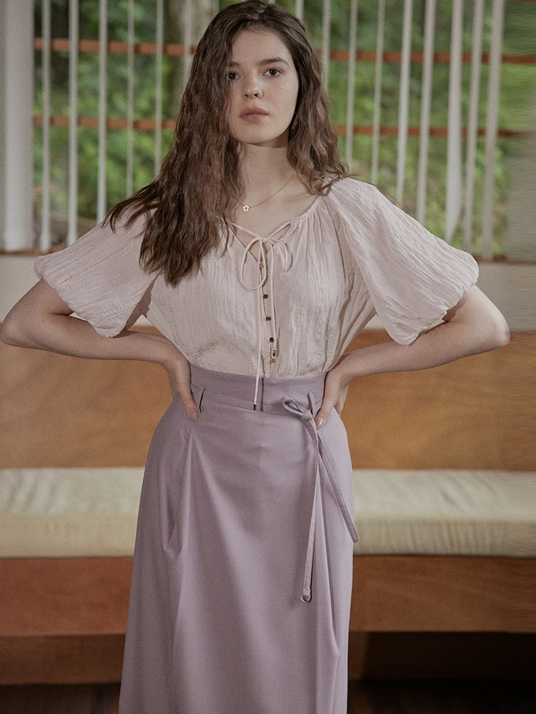 

Cpia "Monet Girl" 26S Pink Texture Gentle Style Top Women's Business Casual Shirt Short Sleeve Breathable Skin-fr...