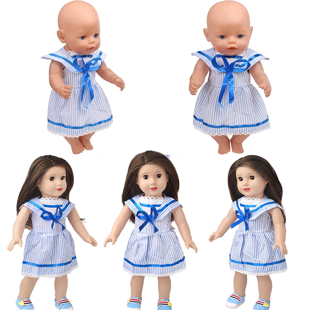 

Кукла для девочек 43 см: синяя полосатая матросская форма с кружевной отделкой, игривая и милая одежда для кукол, летние модные аксессуары для демонстрации кукол