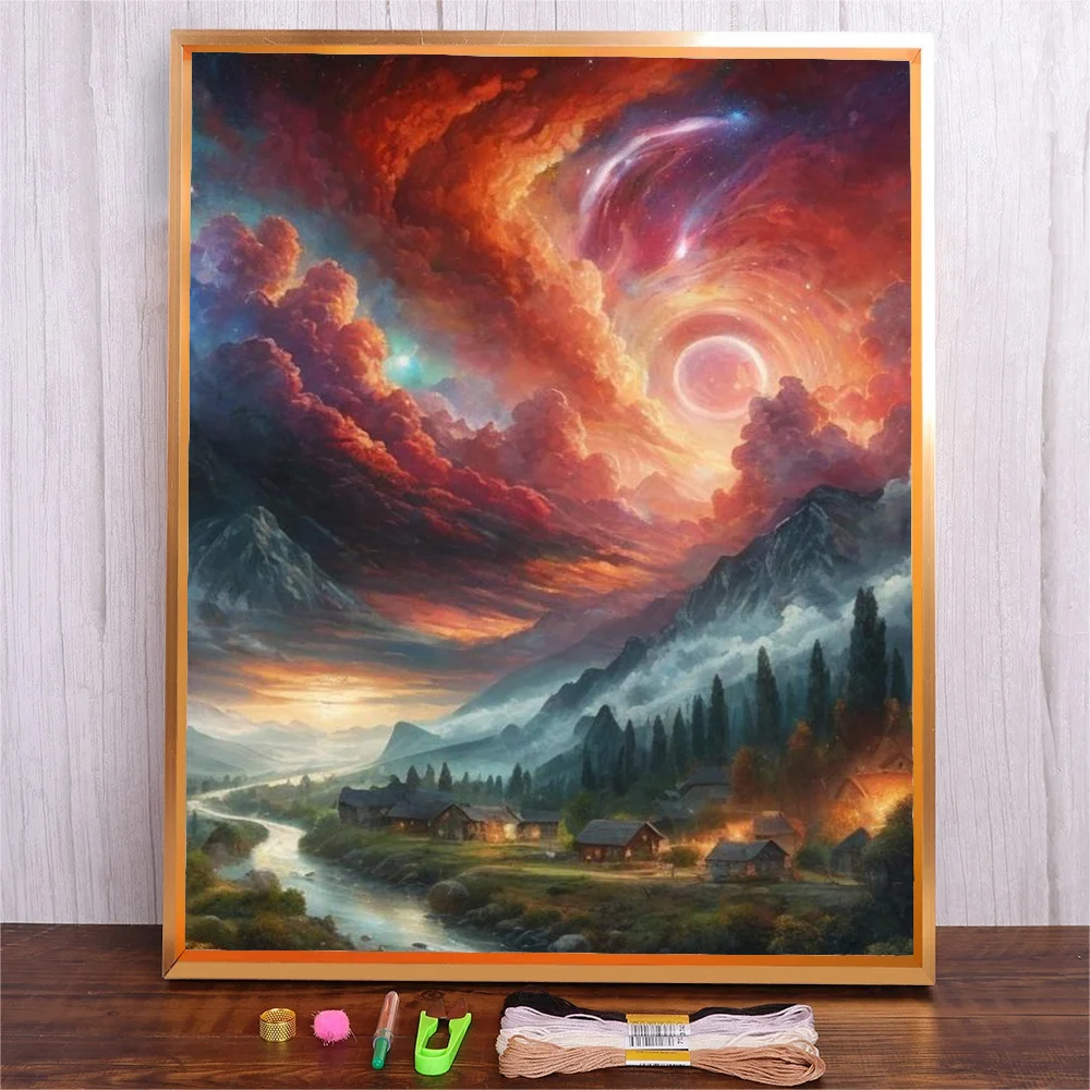 

Sunset Landscape Counted Cross Stitch Complete Kit Cross-stitch DIY Embroidery Cotton Thread Set Needlework Adults Handicrafts