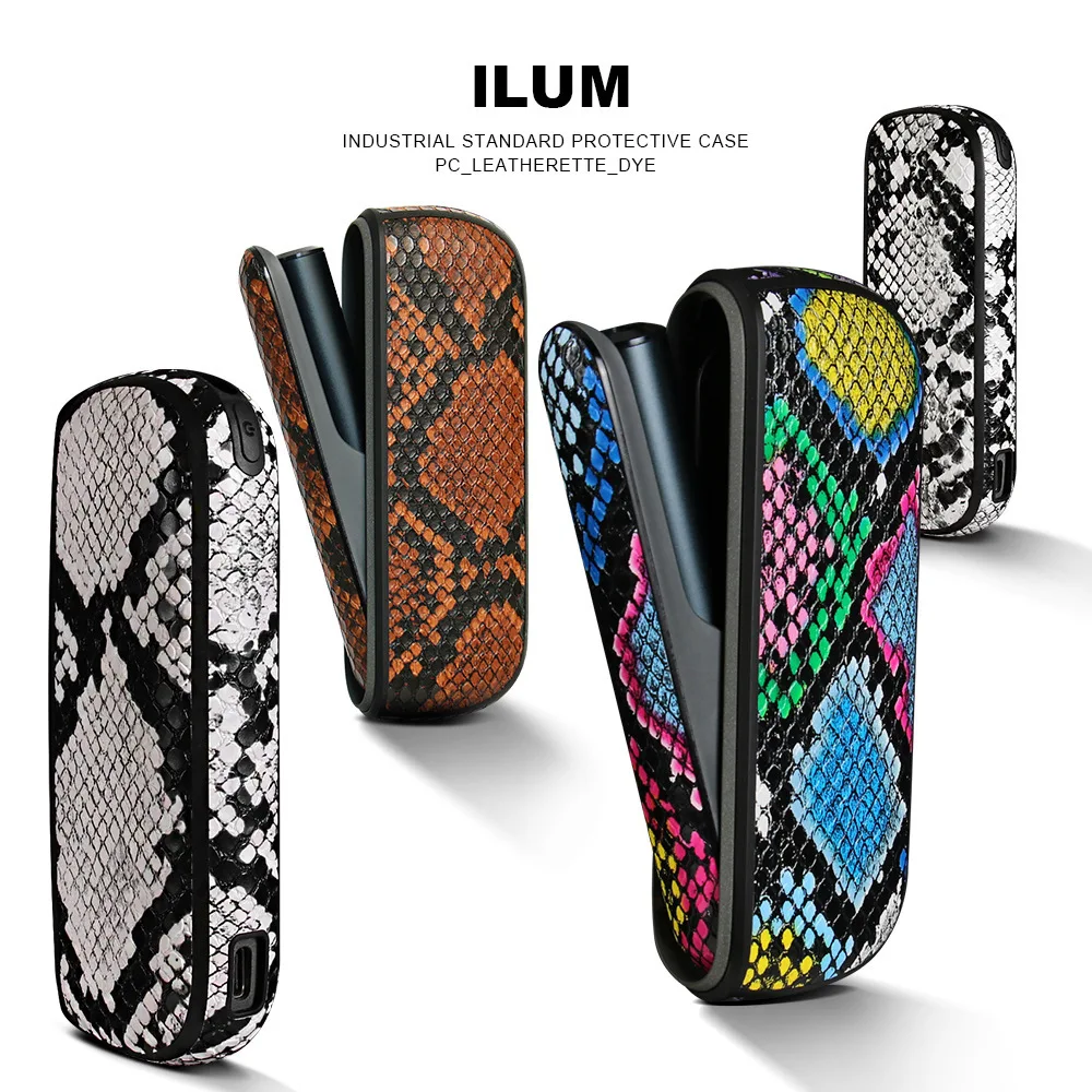 compatible with iqos iluma i Case, Digital Snakeskin Printed Leather Cover protective shell+doorcover suitable for iluma/iluma-i