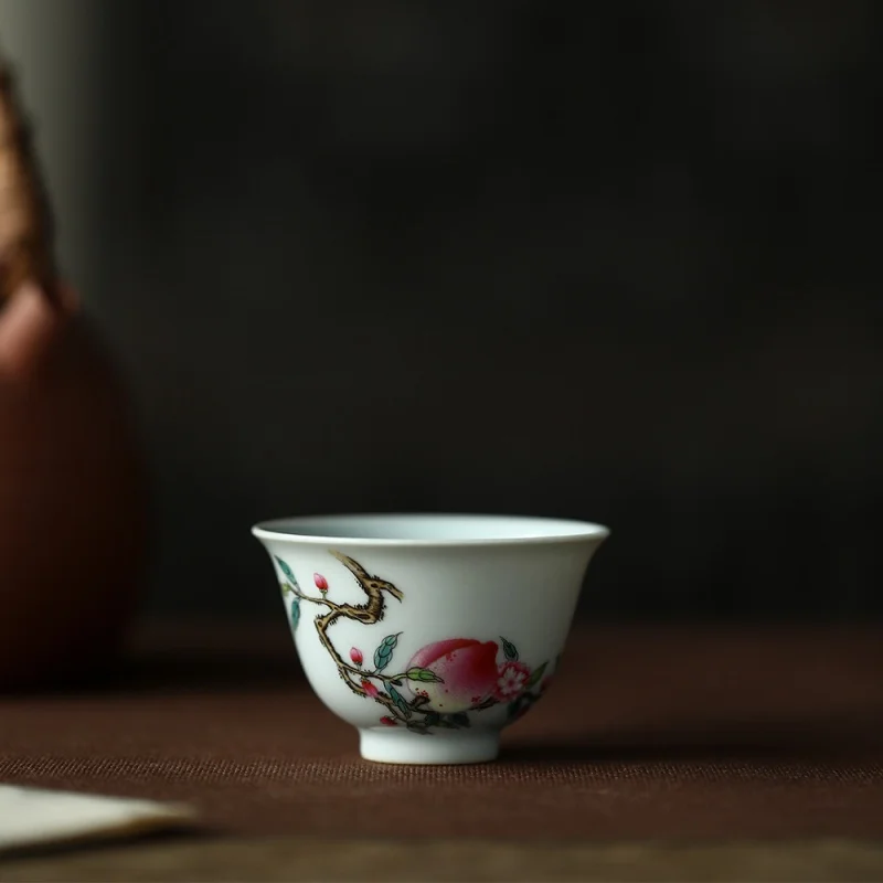 Qing Yongzheng Pink Color Longevity Peach Pattern Tea Set Antique Antique Antique Porcelain Hand Painted Pastel Peach Solid Egg-