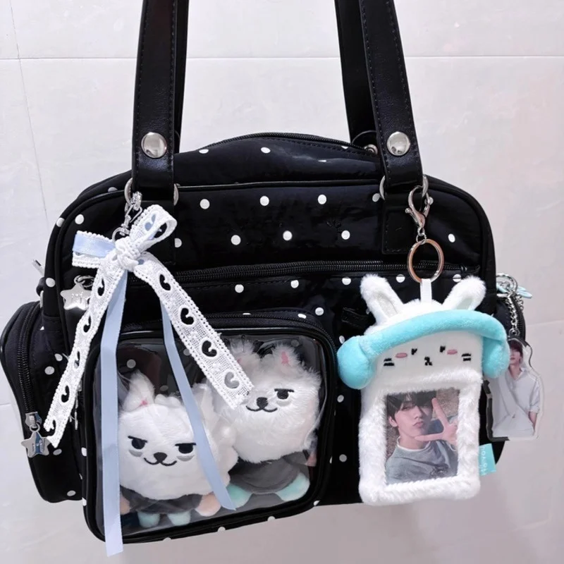 

Черная сумка-тоут Black Dot Harajuku Y2k Itabag для девочек, прозрачная сумка для кукол, японская сумка через плечо, вместительная сумка-тоут, милая сумка-кроссбоди