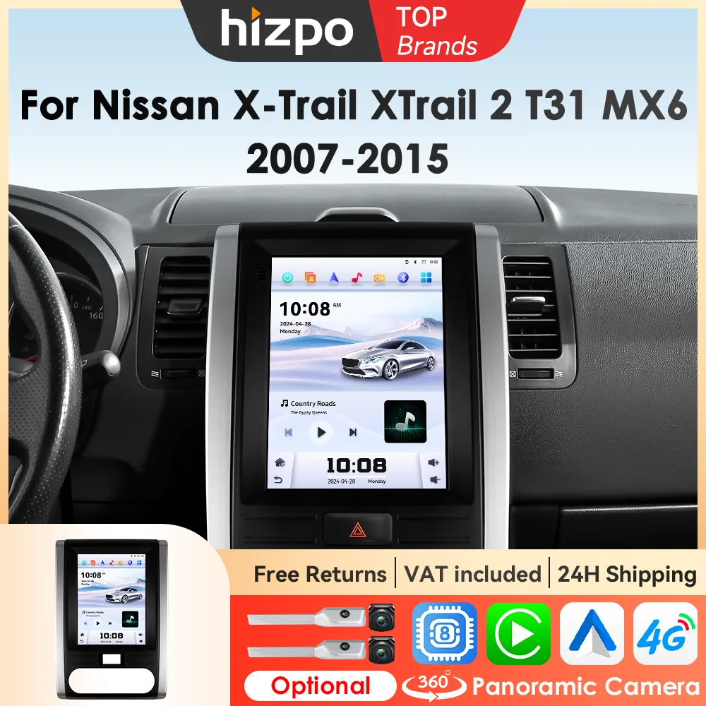 Hizpo Carplay Android Auto per Tesla Style Car Multimedia Player per Nissan X-Trail XTrail X Trail 2 T31 MX6 Autoradio Stereo BT