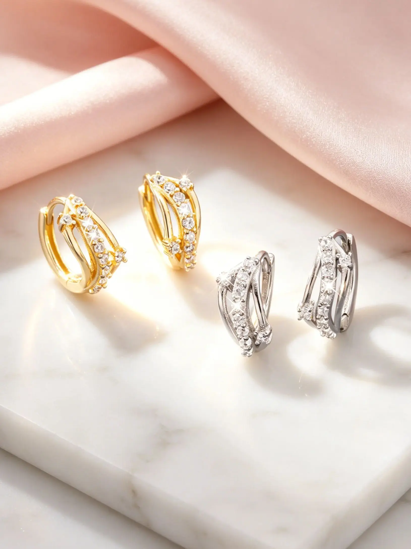 

Twisted Crossover Hoop Earrings, Gold/Silver Tone Pave Clear Zircon, Modern Luxury Hoops, Anniversary Birthday Gift For Her