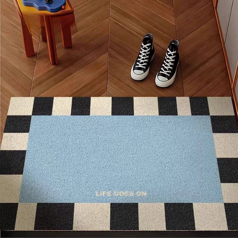 

Entrance Doormat Welcome Rug PVC Silk Ring Anti-slip Carpet Blue Dust-removing Wear-resistant Entryway Mats Home Decor Carpets