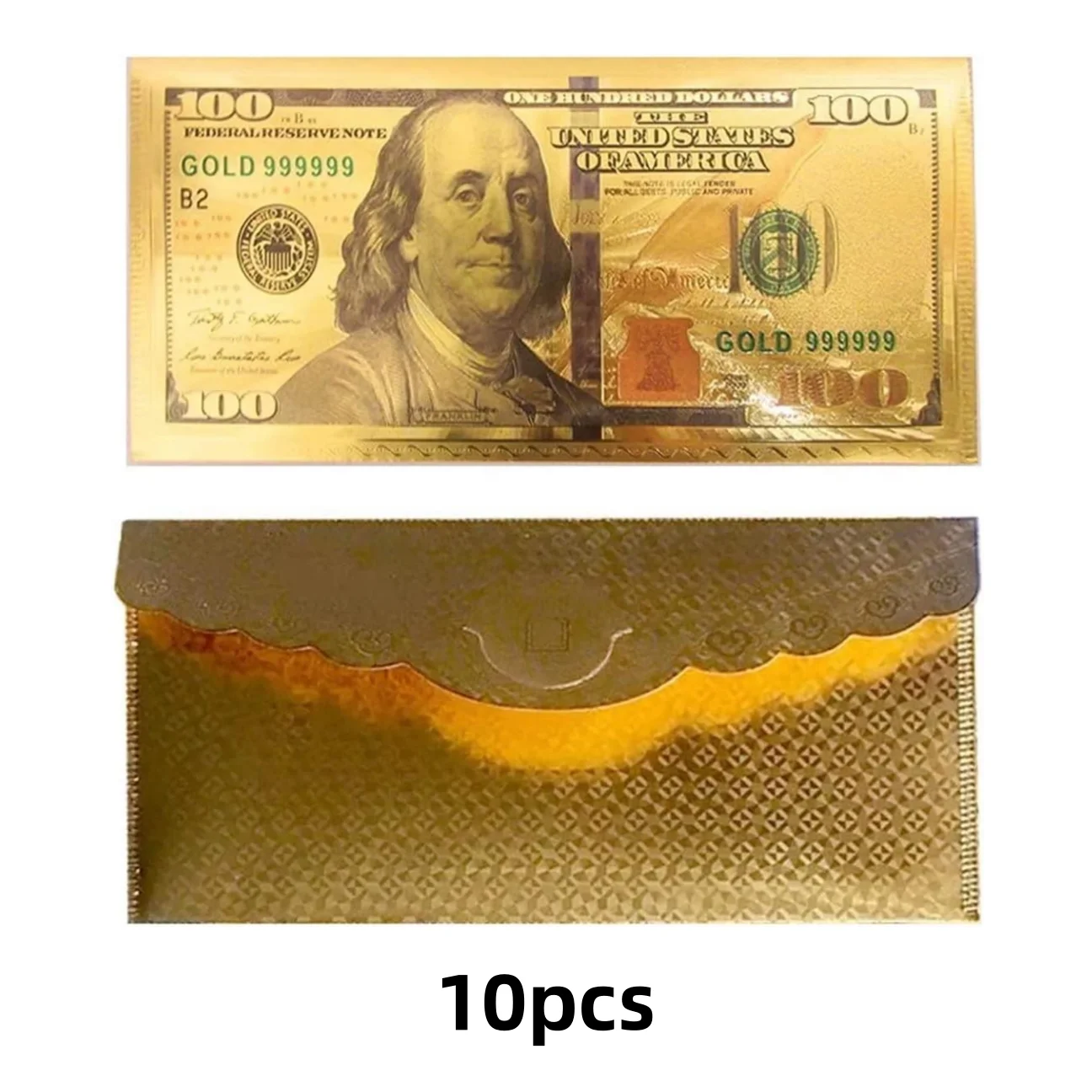 10/20pcs Money Envelopes for Cash Gifts, $100 Dollar Bill Envelope Money Card Gift Gold Foil Plated Banknote Letter Case