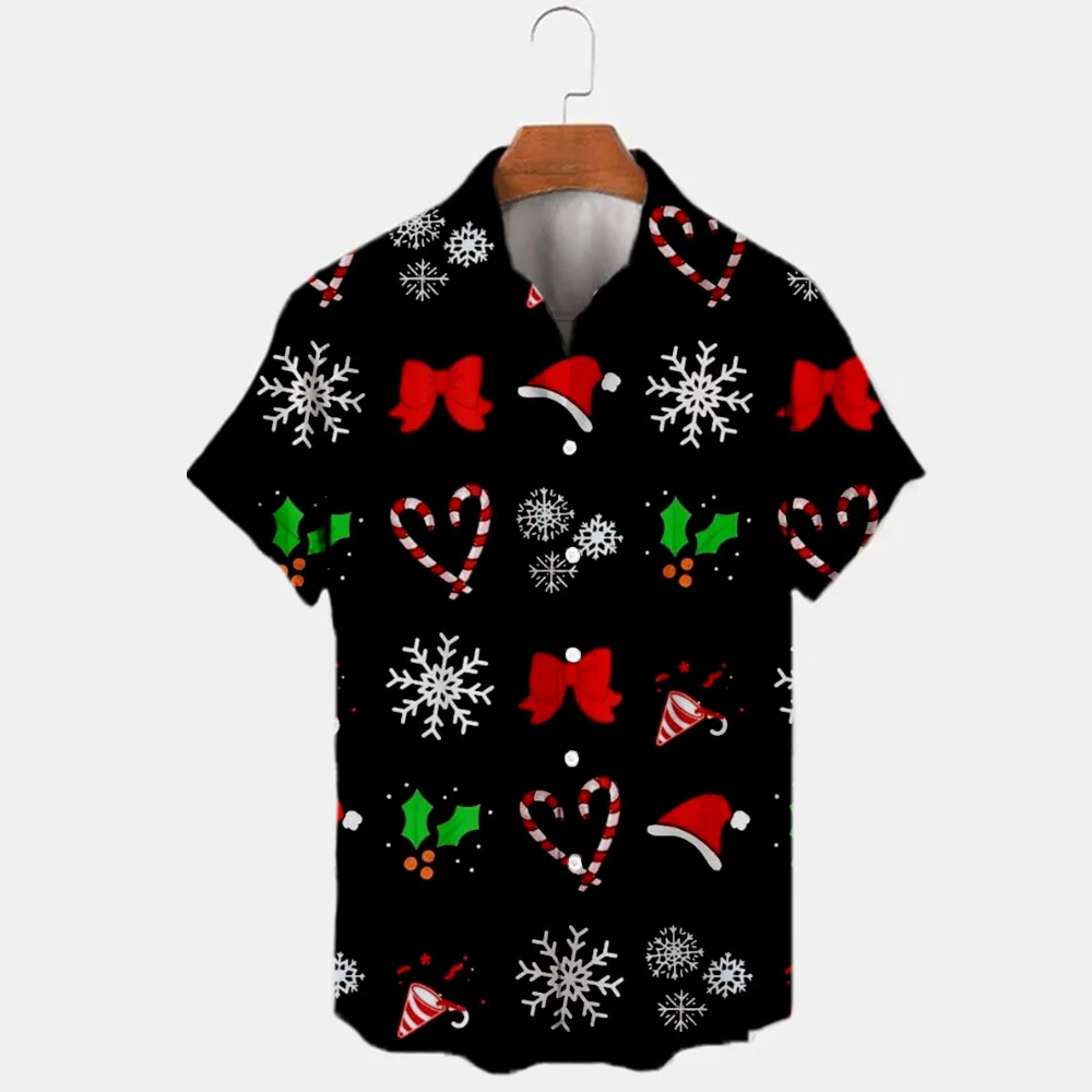 Camisa de Natal de manga curta de peito único masculina, lapela Mickey Minnie, moda casual, todos os fósforos, Y2K, 2024, Novo