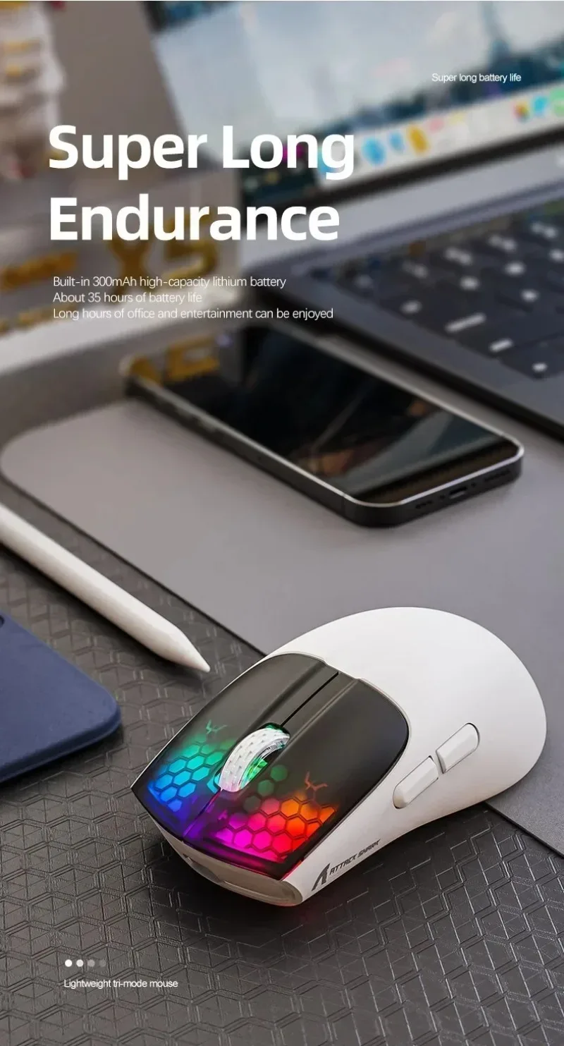 어택 샤크 X5 2.4G 무선 블루투스 마우스 트라이 모드 PAW3212 4000DPI RGB 노트북 및 데스크탑 컴퓨터용 FPS 게이밍 마우스