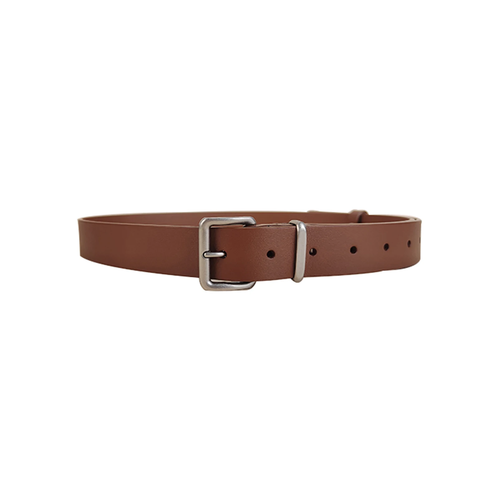 Women's Grain Leather Thin Waist Belt with Pin Buckle in Caramel