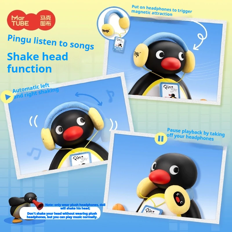 

New Pingu Listening To Music Shaking Head Portable Mini Bluetooth Speake Decorative Ornament High-Quality Audio Children Gift
