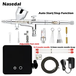 Nasedal NT-24W  0.2mm Dual-Action Auto-Stop Airbrush Compressor 9cc 0.3mm 0.5mm Spray Gun for Model Makeup Nail Art Cake Car