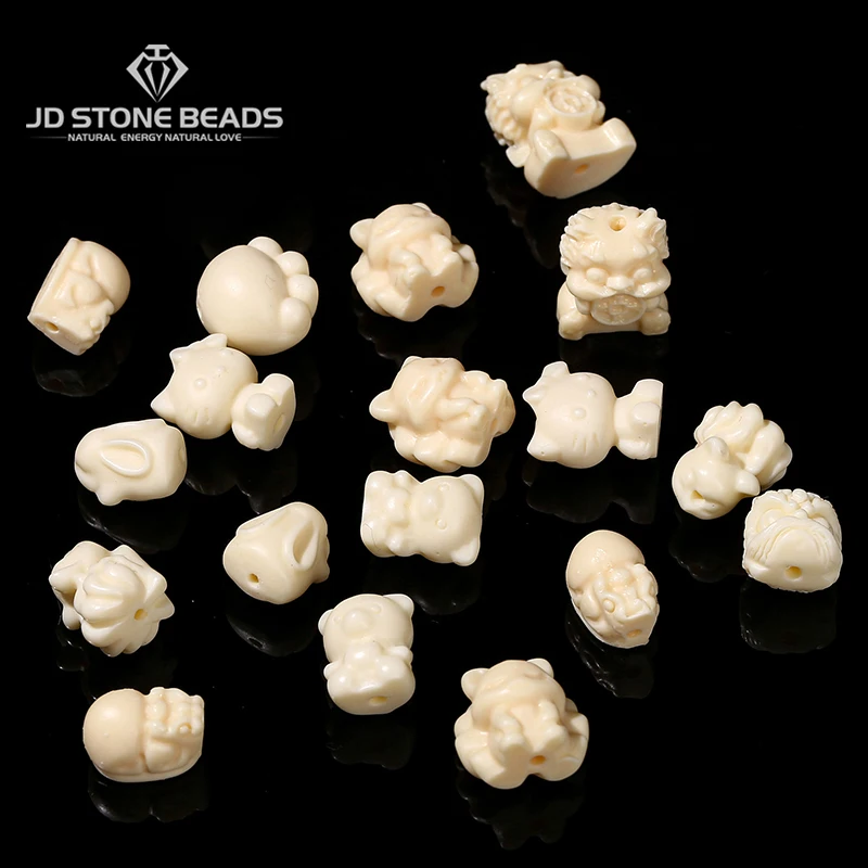 

10 Pcs/lot Natural Wooden Bead Ivory Nut Carved Cartoon Cat Bear Bead Animals Charms For Jewelry Making Diy Necklace Accessory