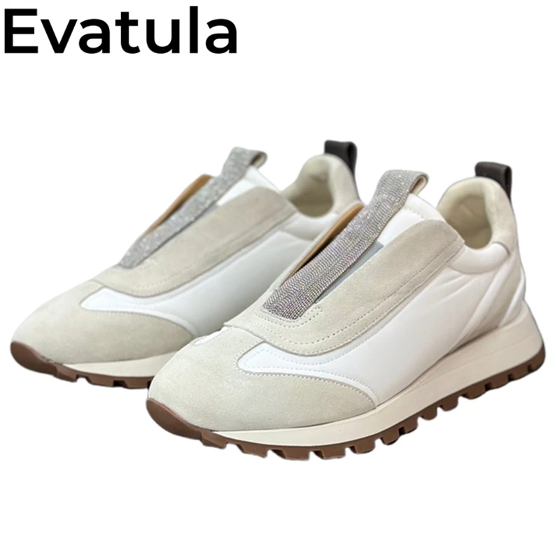 2023 Autumn Thick Sole Casual Sneakers For Women Round Toe String Bead Flat Shoes Comfort Walking Driving Loafers Shoes Female