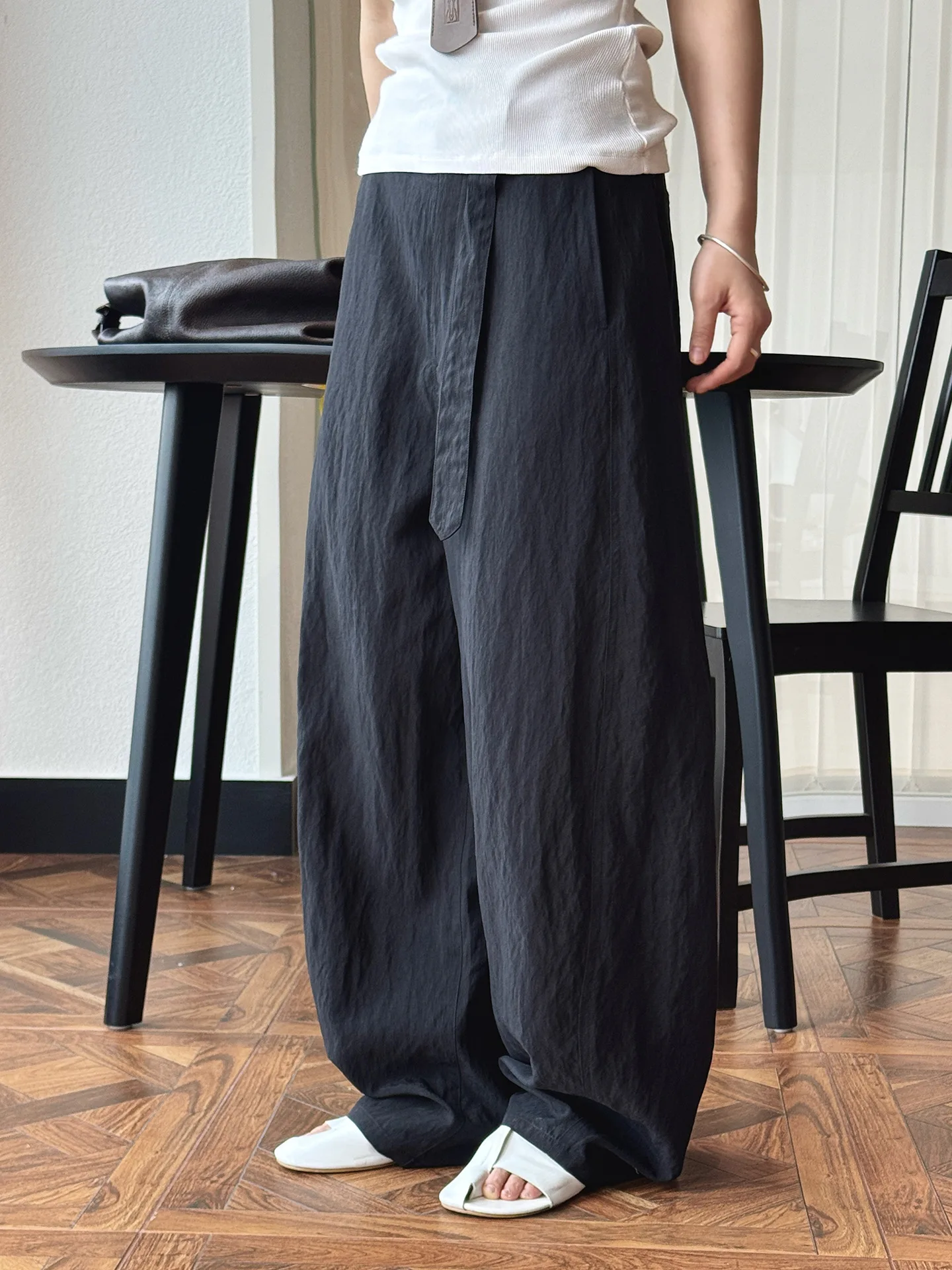 봄 여름 여성 캐주얼 솔리드 컬러 하이 웨이스트 루즈 와이드 레그 팬츠