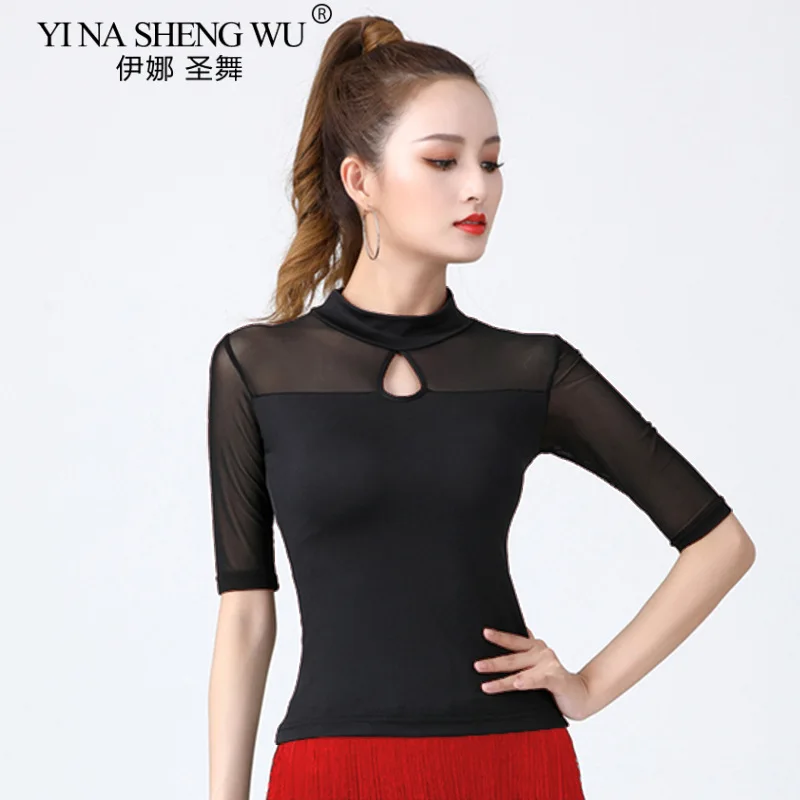 Women Latin Dance Tops Adult Ballroom Dancing Classical Dance Practice T-shirt Costume Cha-Cha Samba Modern Dance High Neck Top