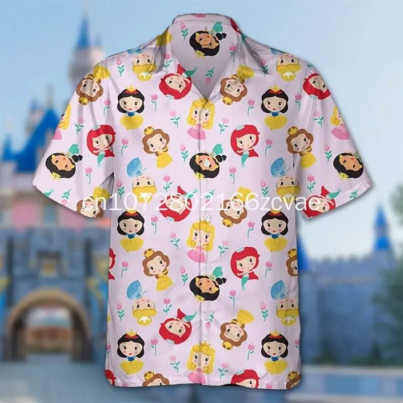 Camisa de praia de manga curta masculina e feminina, Disney Princess, Camisa havaiana branca de neve, infantil, Novo, 2022