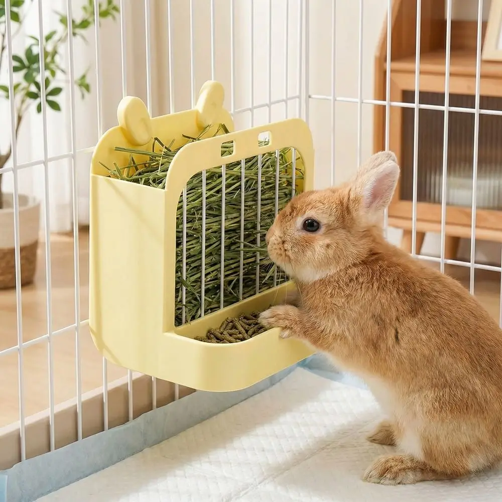 実用的な大容量ウサギ用干し草ラック壁掛け式安定した干し草フィーダー噛みつき防止プラスチック製草ラック屋内ウサギケージ