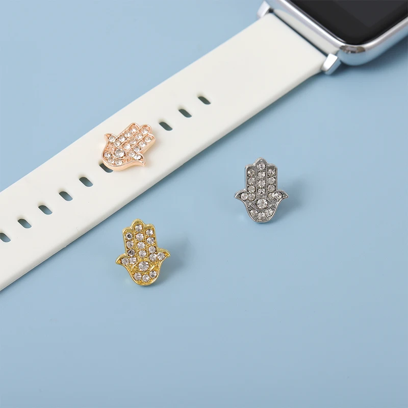 Correa de silicona con clavos decorativos para Apple Watch, correa de Metal, accesorios de dijes, joyería de circonita para Iwatch, pulsera deportiva, serie