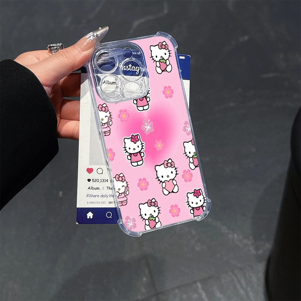 เคสโทรศัพท์ Sanrio KT สำหรับ iPhone15 Pro iPhone 16/15/14/13/12/11/x/xs/xs Max เคสนิ่มสำหรับสาวๆ ของขวัญอุปกรณ์เสริมอนิเมะ Sanrio